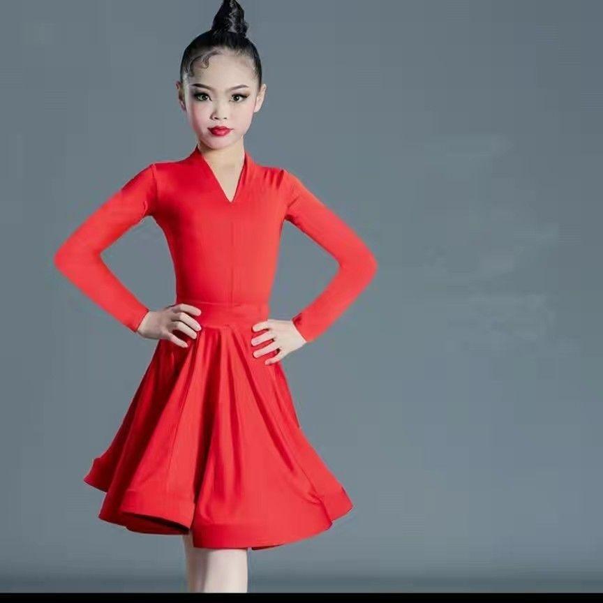 Kostium do tańca latynoamerykańskiego dla dzieci na zawody zawodowe; Duża Sukienka Huśtawka dla Dziewczynek; Nowe Dziecięce Latinowe Treningowe Wystąpienie