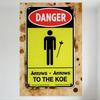 Vintage Warning Danger Tin Sign with Yellow Background, Human Figure & Black Borders - Rusty Metal Wall Decor for Bar Pub Home C