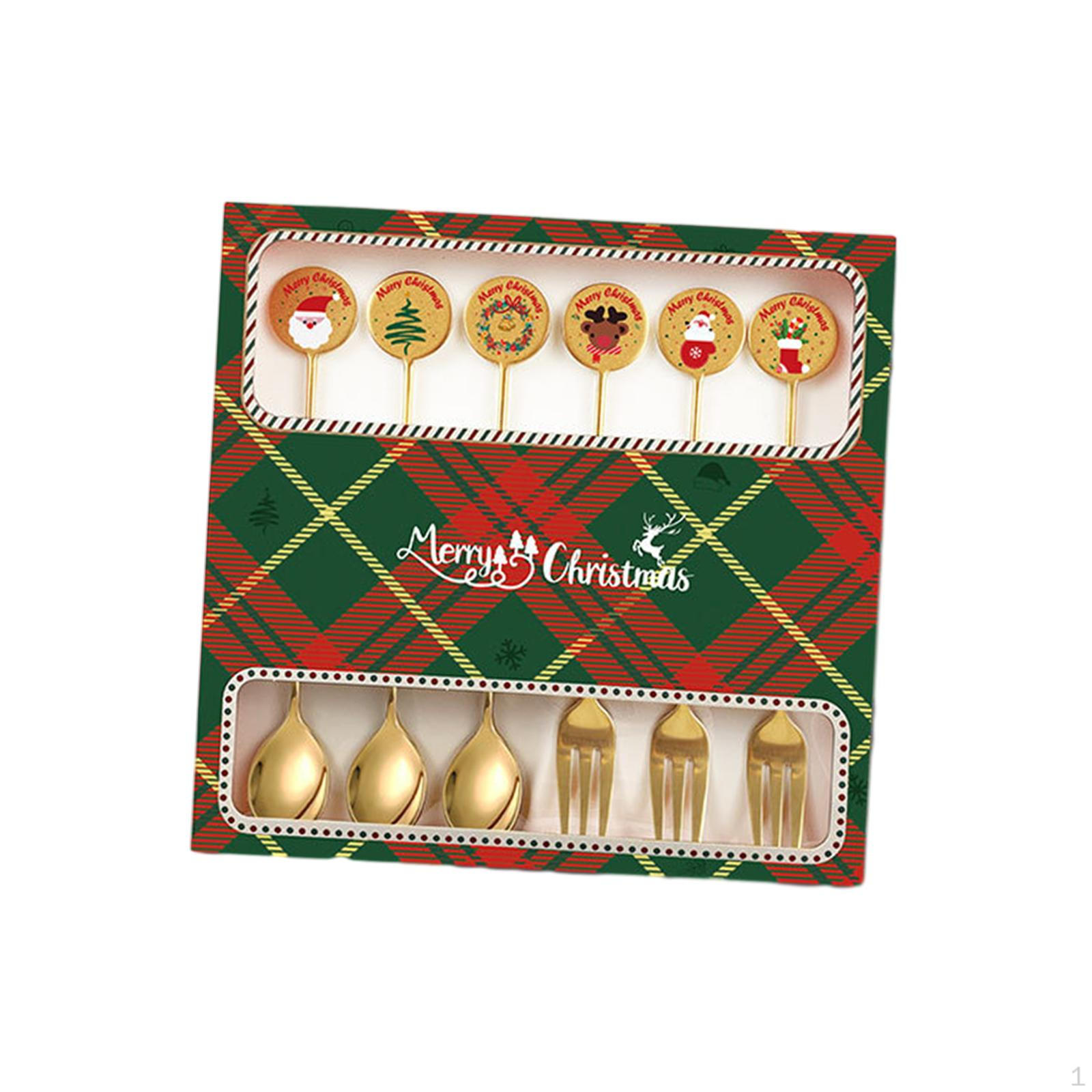 

6 предметов рождественских столовых приборов десертная вилка ложка многоцелевая для смешивания многоразового использования Fork and Spoon