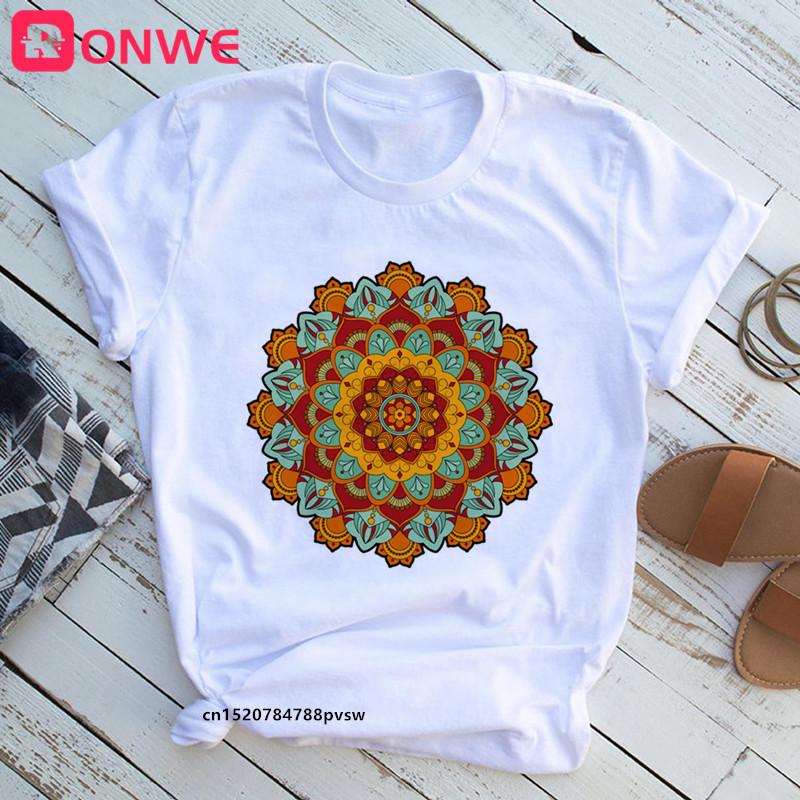 Mandala Flowers Stripes Thermo Funny Women T Shirt Girl Summer 90S Print Tops Tee Drop Ship