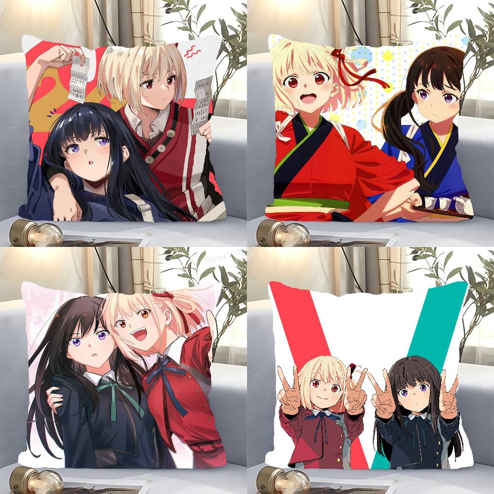 Lycoris Recoil Animation Pillow Case Fashion Square Pillowcase Bedroom Sofa Room Ins Decoration Leisure
