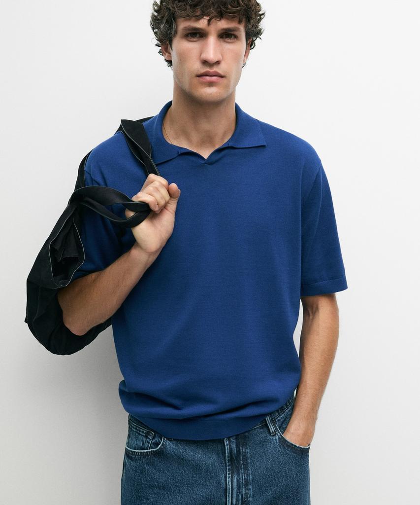 Masimodutti 100% Cotton V-Neck Knit Polo Shirt