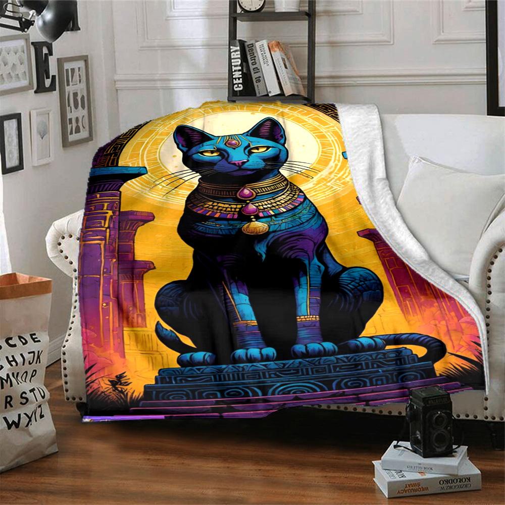 1pc Egyptian Cat Statue Blanket Lightweight Flannel Blanket Throw Blanket For Sofa, Bed, Travel, Camping Yy2509026220