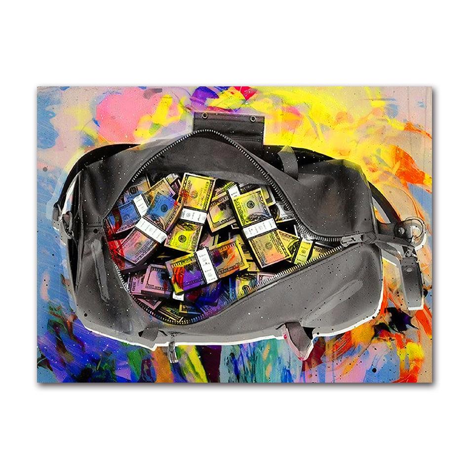 the Bag Money Wall Art Posters and Prints Street Art Picture for Living Room Home Decor Graffiti Art Canvas Painting Secure 21X30CMNo Framed