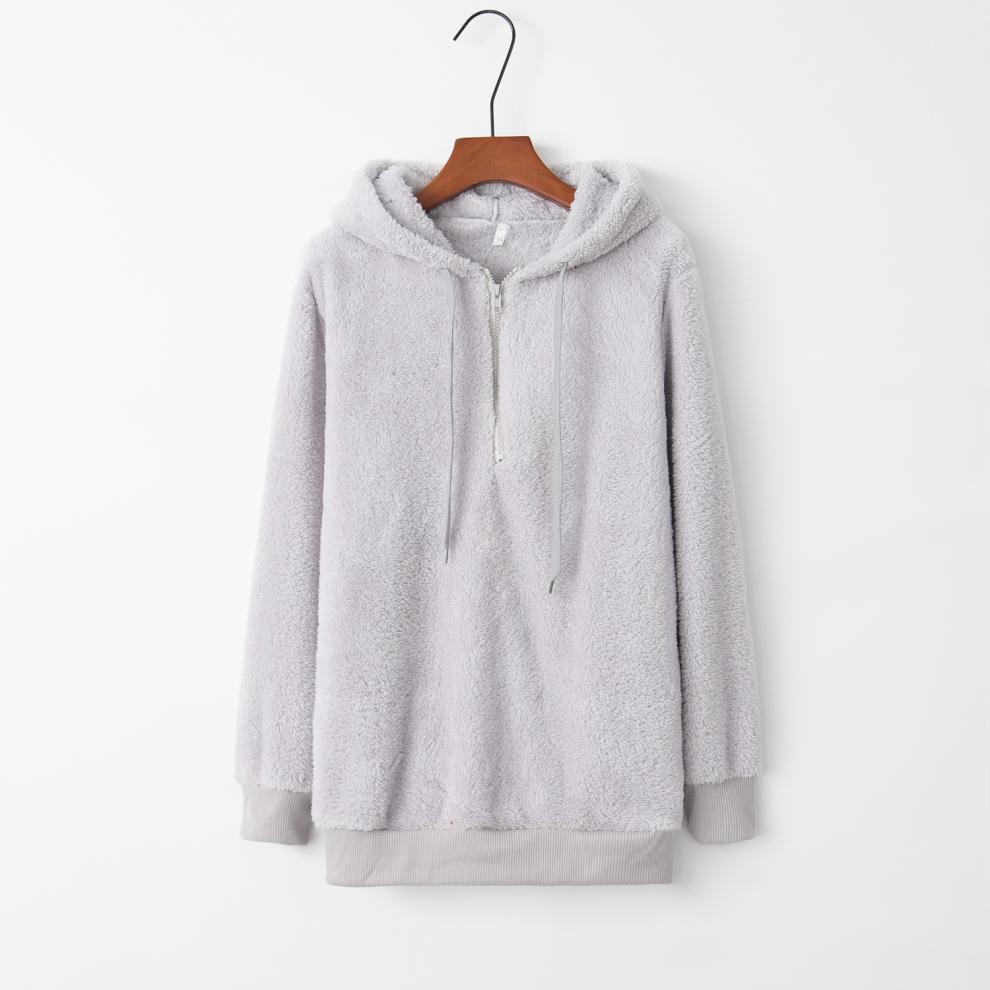 European and American Women's Solid Color Long Sleeve Hooded Fleece Sweatshirt Jacket (2024)