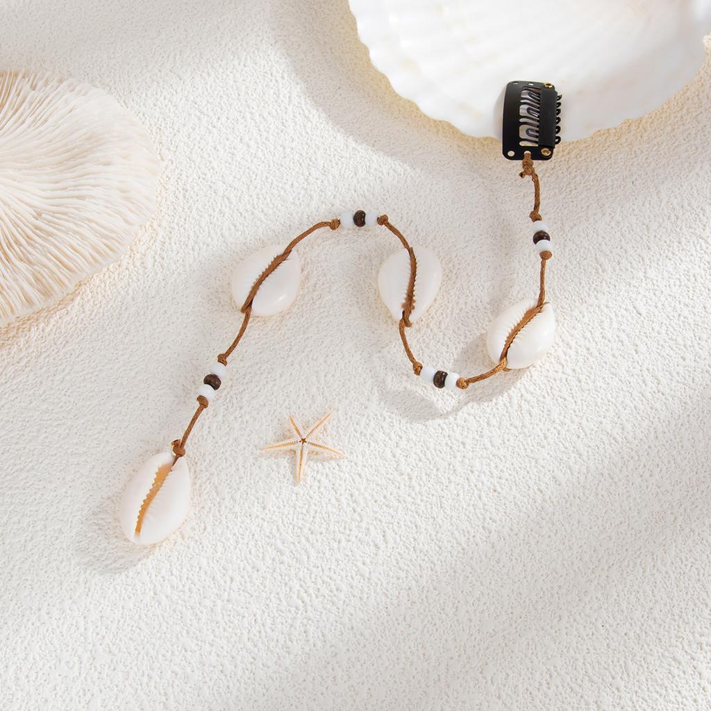 Ingemark 6 Stile Muschel Quaste Haarschmuck für Damen Sommer Strand Geflochten Wachsfaden Haardekoration Schmuck Charme Haarspange