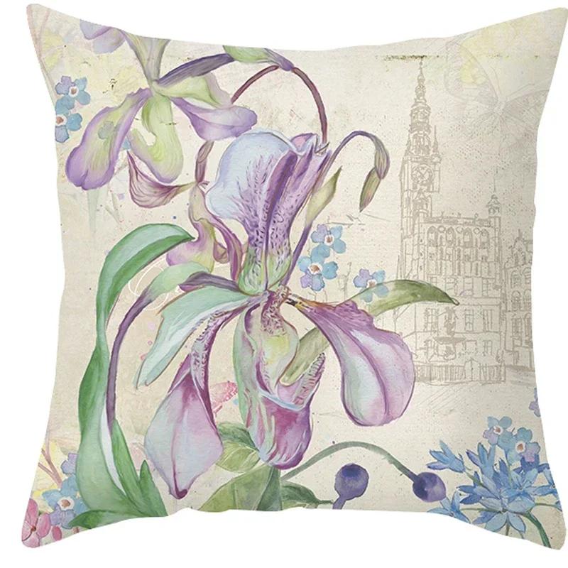 45x45cm Hot Selling Flower Ink Painting Polyester Pillowcase Cushion Cover Sofa Cushion Cover Home Pillowcase Decoration