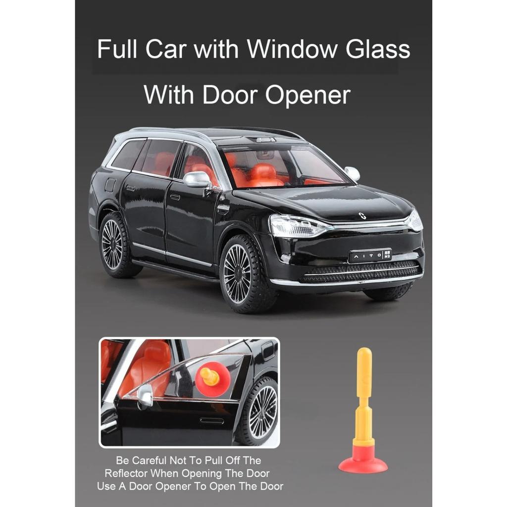 1/24 Die Cast Alloy Car Model, AITO M9, Detachable Wheels, Rubber Tires, Light Music Car, SUV, Children's Birthday Gift