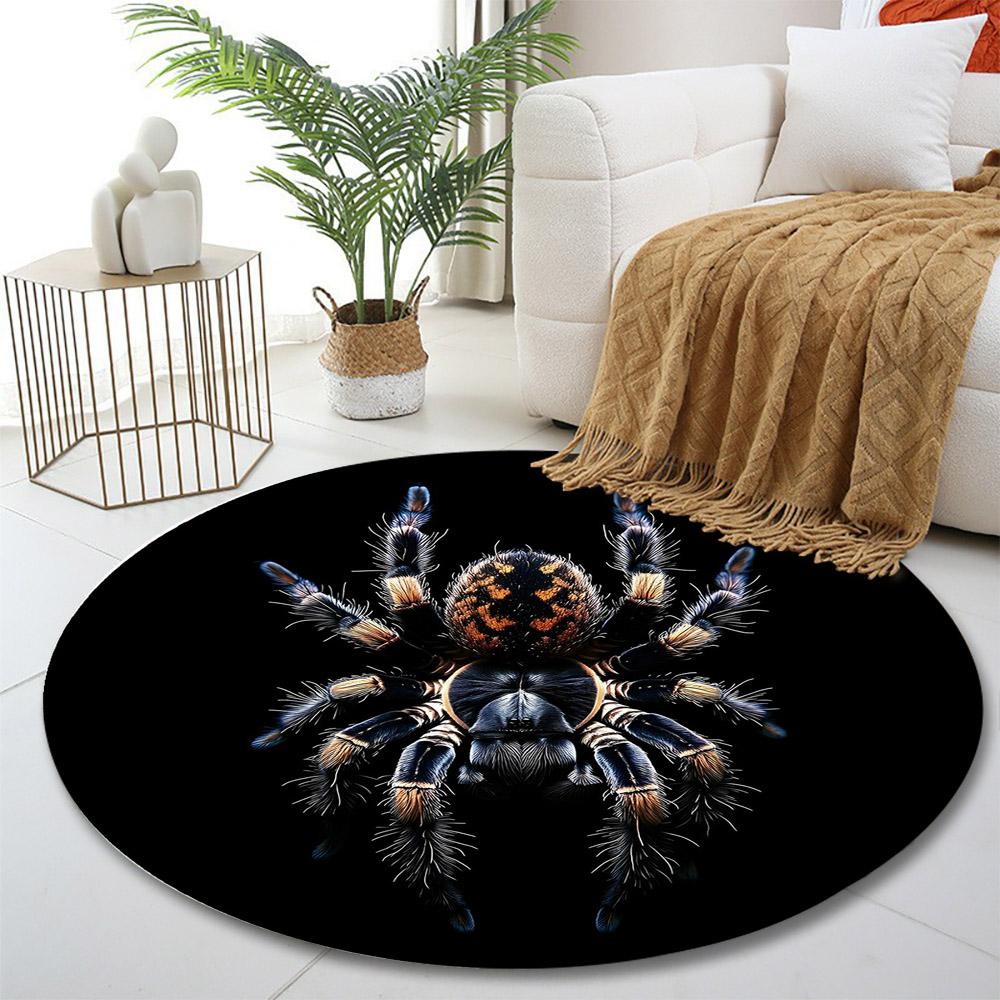 Colorful Tarantula on Black Background Print round rug, living room, bedroom, playroom carpet, non slip floor mat, gift