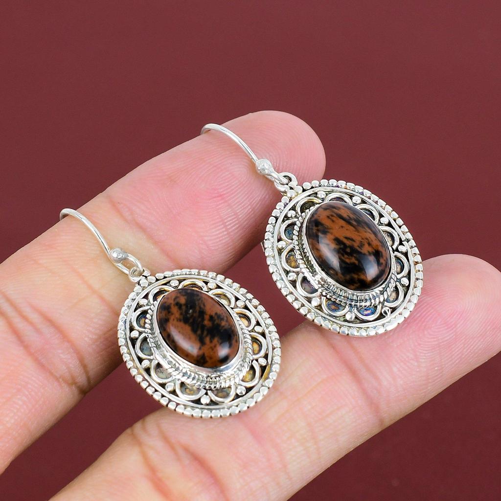 Mahogany Obsidian Earring Unique Vintage Earring Original Gemstone Handmade Earring 925 Sterling Silver Earring Dainty Jewelry Gifts For Her