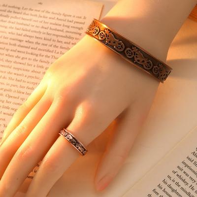 Offenes Armband Ring Set Magnet Vintage Motorrad Gravur Totem Armband Ring Schmuck