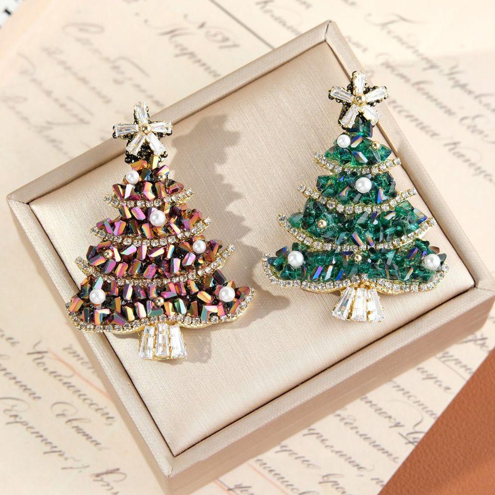 Cute Xmas Tree Lapel Pin Vintage Rhinestone Brooch Daily Christmas Brooch Women