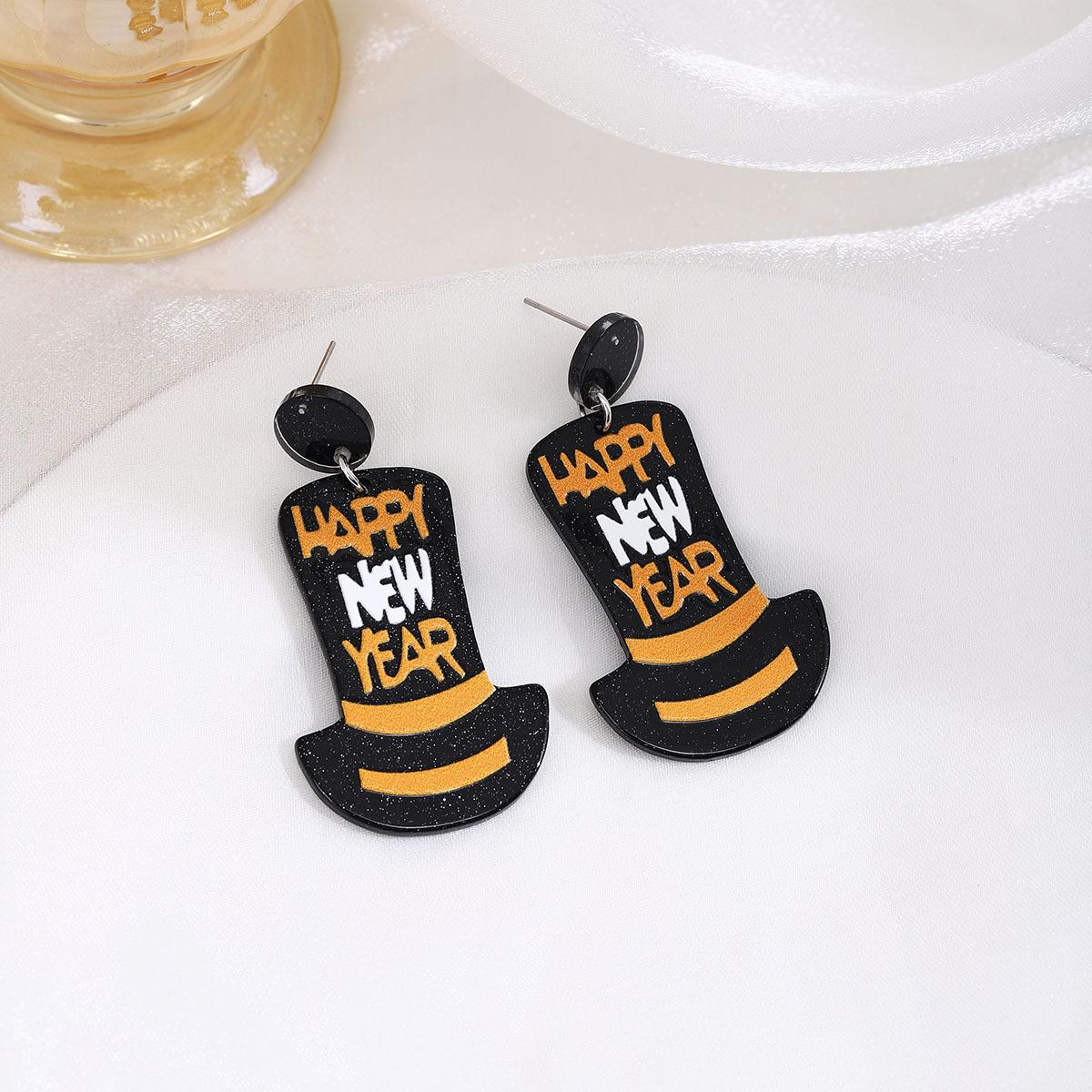 Creative Design New Year S Party High Hat Acrylic Earrings, Personalized Cartoon Sweet Cute Fashion Earrings Women