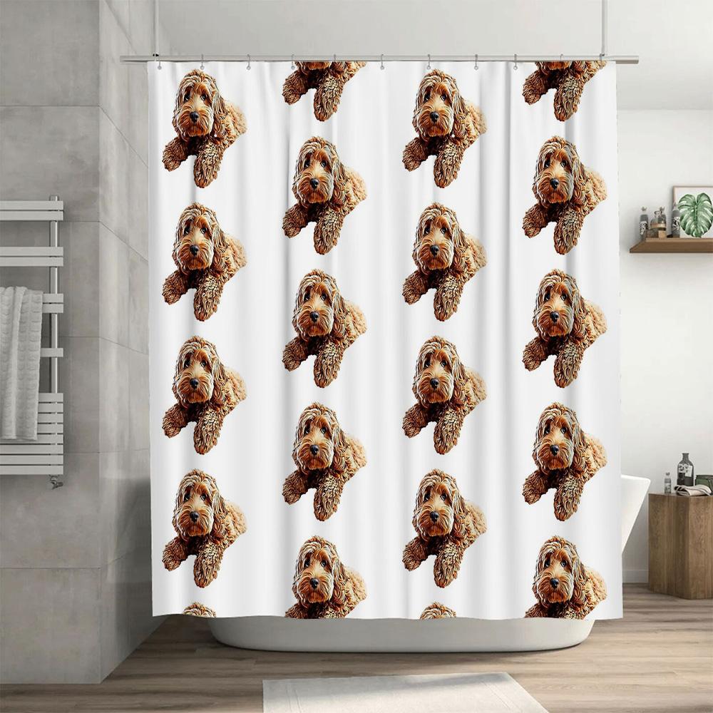 Cute Dog Shower Curtain Waterproof Farmhouse Bathroom Decor Golden Retriever Pet Lover Gift Modern Fabric Washable Liner