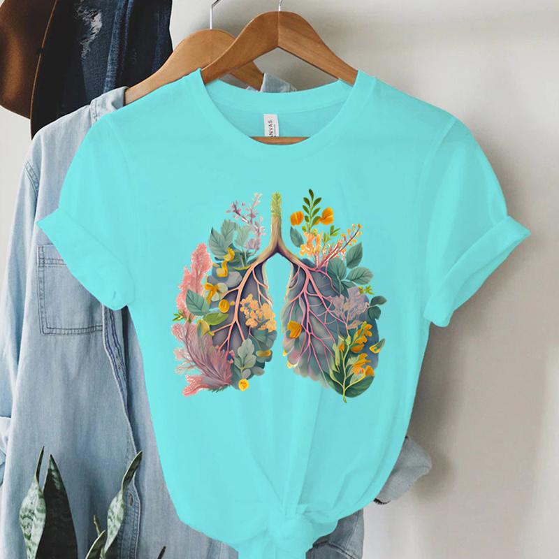 Colorful Anatomical Heart Lungs Tshirt Women Plant Floral Graphic Anatomy Tshirt Top Funny Cardiac Nurse Gift Summer Shirt 2024