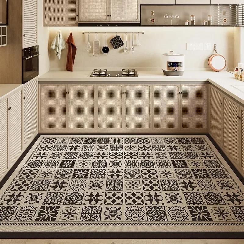 Kitchen Vinyl Carpet PVC Waterproof Non-slip Floor Mat Leather Oil-proof Foot Mats American Retro Style Home Decoration Rug