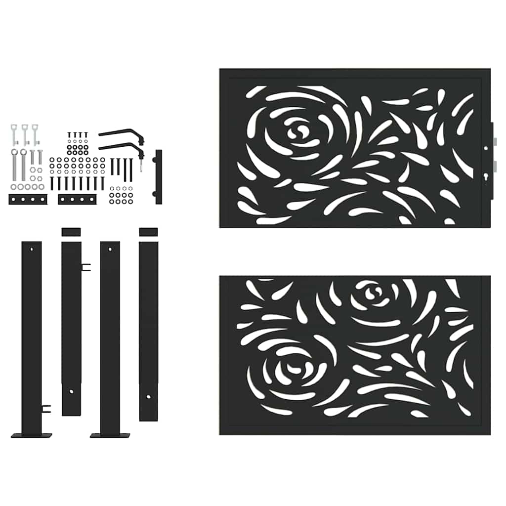 Black Garden Gate 105X106 Cm Steel Flame Pattern