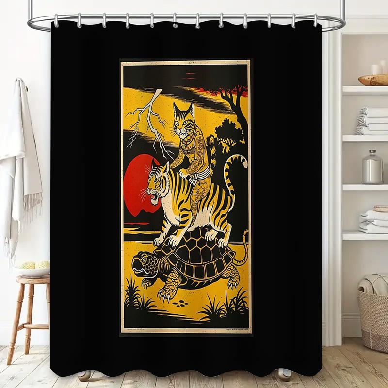 Tiger Turtle Wildlife Forest Animal Shower Curtain Nature Decor Bathroom Set Vintage Home Decor Artistic Print