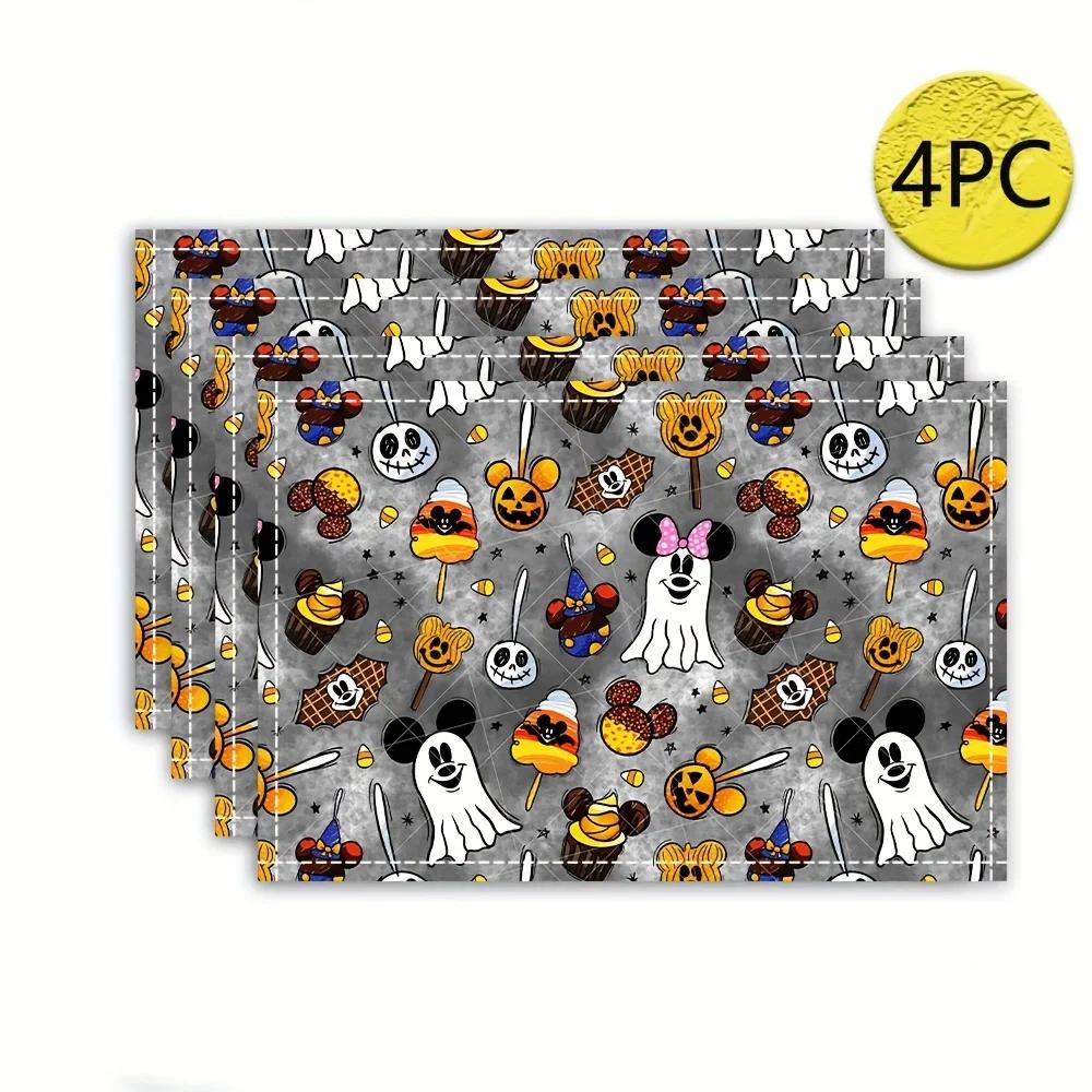 

4/6/8Pcs Cute Print Halloween Themed Placemat Autumn Linen Decor Table Mats Non Slip and Heat-resistant Bowl Coffee Pads Mats 4Pcs-30X45cm(12X18in