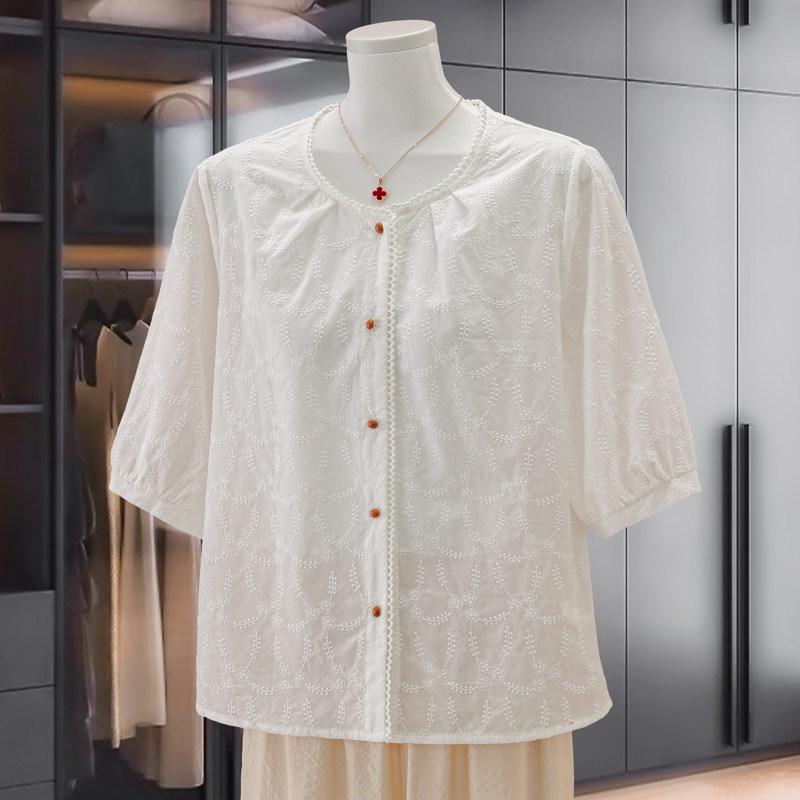 2026 Embroidered Slimming Summer Top - Women s Niche Artistic Loose Design Shirt 5XL (Recommended 150-165 Jin)