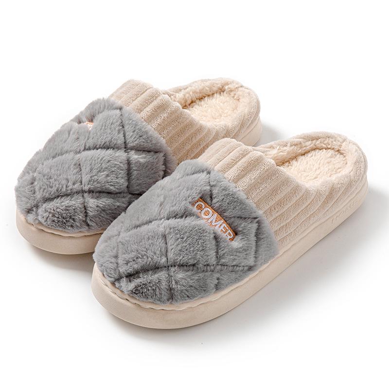 Women's & Men's Indoor Non-Slip Furry Pineapple Plaid Slippers