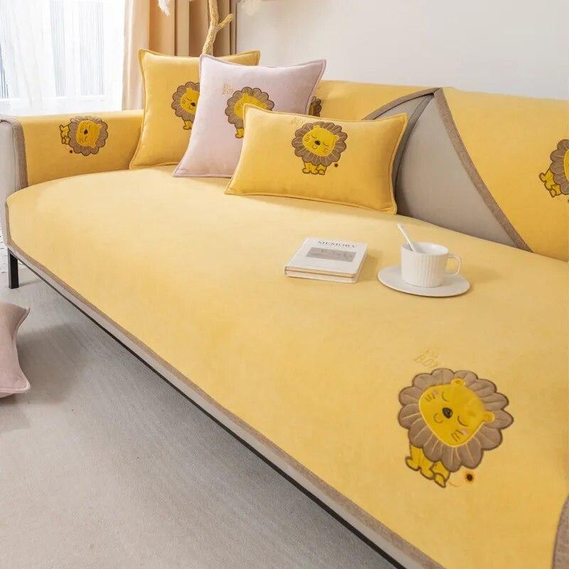 Luxury Jacquard L Shape Sofa Cushion Cover Non Slip Lion Print Slipcover for Chaise Corner Furniture