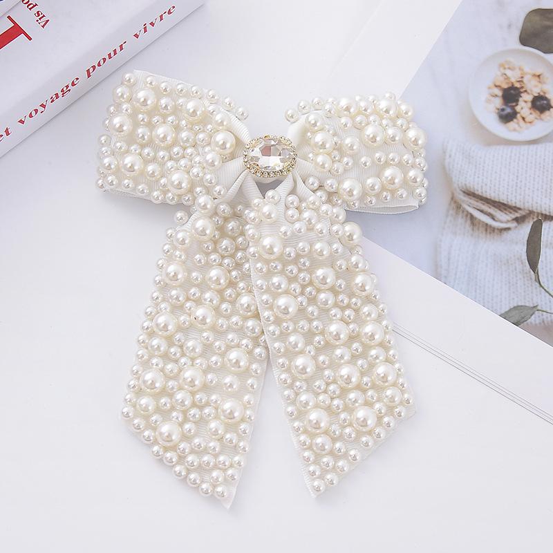 Customized Pearl Bow Bridal Hair Clip with Crystal Rhinestones and Beaded Headband Accessories