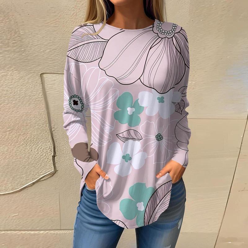 Women's Loose Round Neck Floral Print Long Sleeve T-Shirt Top 3d T-Shirts Women’s