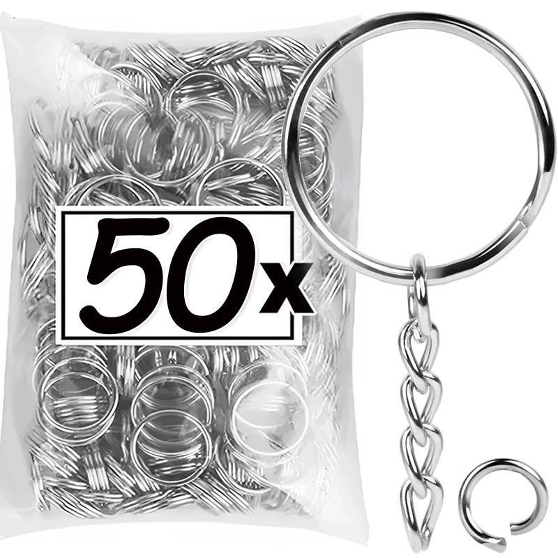 50/500pcs Metal Blank Keyring Keychain Split Rings Keyfob Key Rings Lobster Clasp Key Chain Key Pendant Stainless Steel Rings
