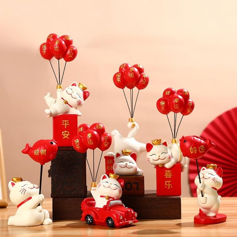 Wealth Attracting Balloon Kitten Figurine, Colorful Resin Desktop Ornament for Home and Offices Desktop Disaplay Ornament