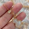 Elegant Women's 18K Rose Gold Gourd Necklace with Red Agate, Natural Jade, and Diamond Pendant.