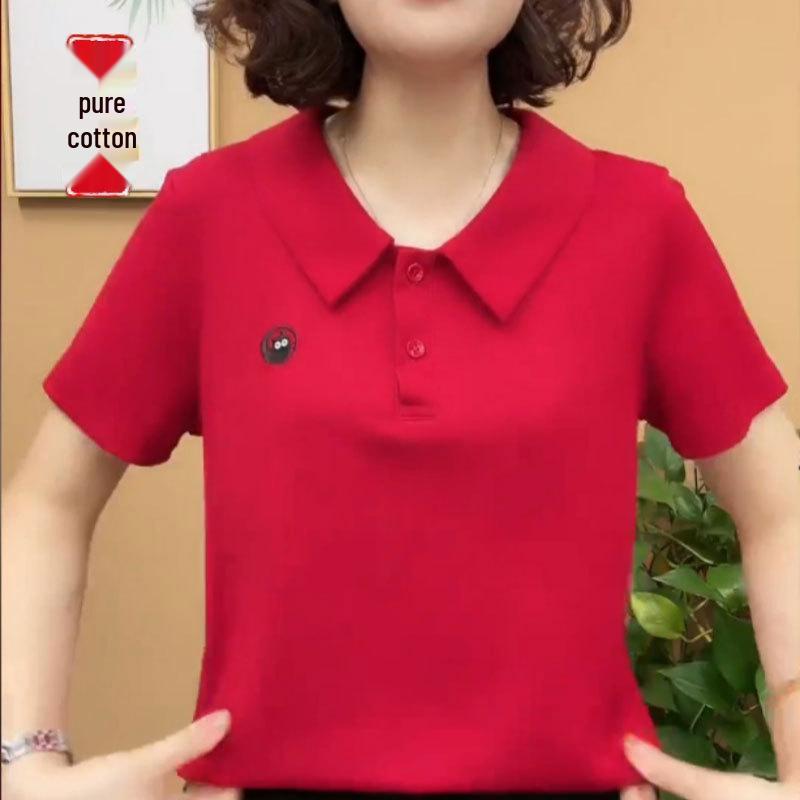 2024 Trendy Tummy-Hiding Polo: Slimming Solid Short Sleeve T-Shirt for Middle-Aged Moms