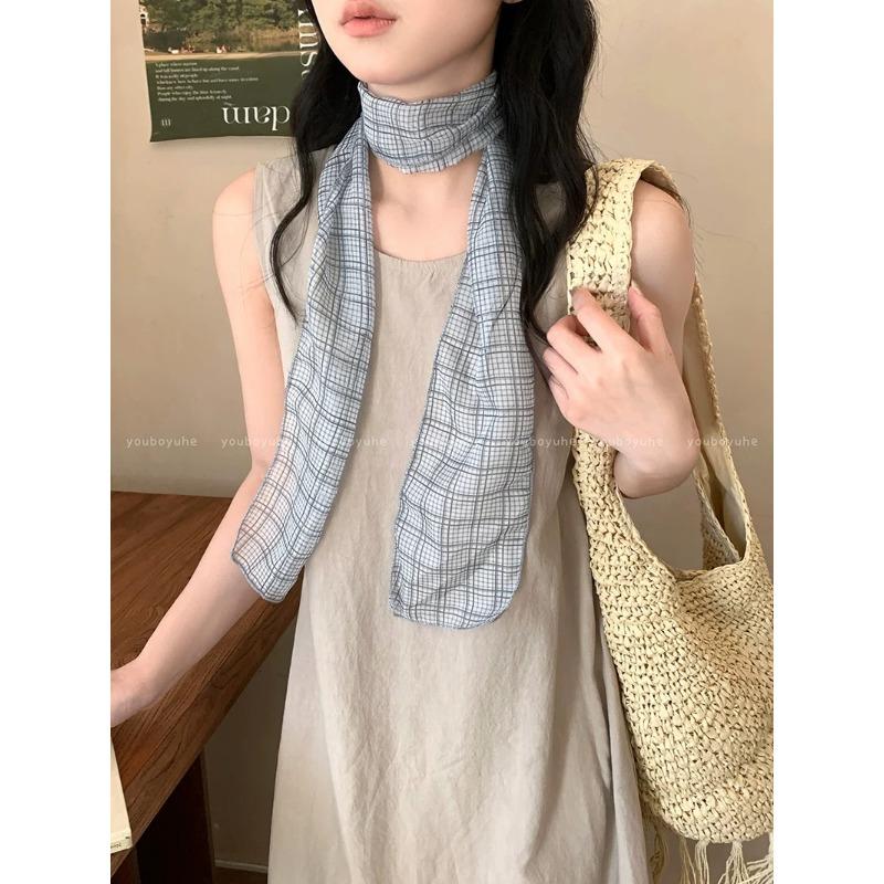 French Brown Polka Dot Long Scarf for Women's Fashion Accessories, Neck Accessories, Headband, Long Ribbon