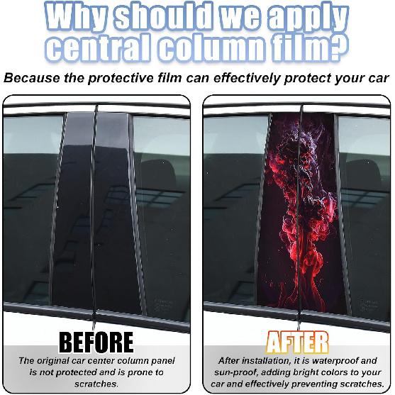 1Pair Car Center Pillar Stickers, Anti-Scratch Vinyl B-Pillar Protectors, HD Printed Smoke Pattern Symmetrical PET Waterproof Decals, Auto Center