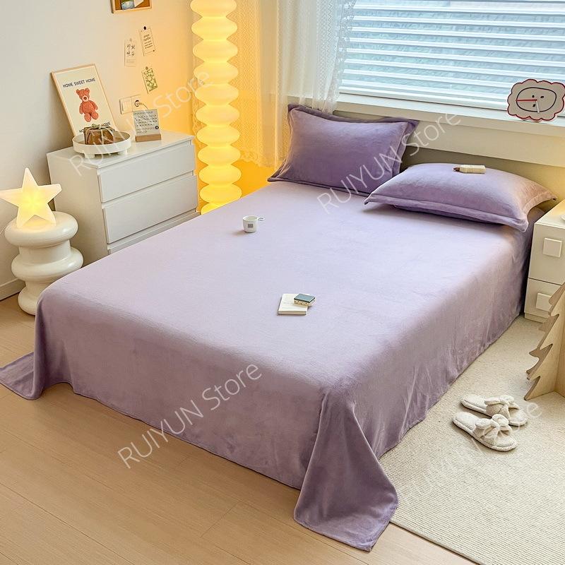 Newly Solid Color Soft Flannel Flat Sheet Winter Warm Home Bedding Bed Sheet for Single Double Bed Flat Bed Sheet Home Textile