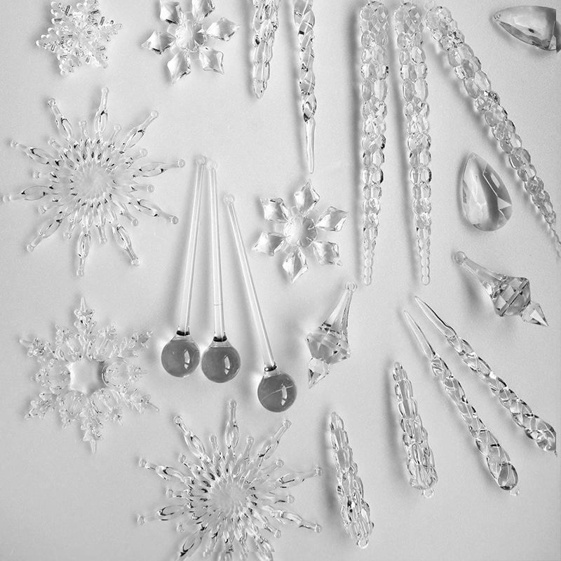 Transparent Snowflake Acrylic Ornament Set for Christmas Tree Decoration