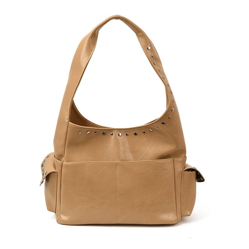 PU Hobo Bag Women's Fashion Shoulder Tote with Stud Detail Multiple Pockets Casual Everyday Handbag