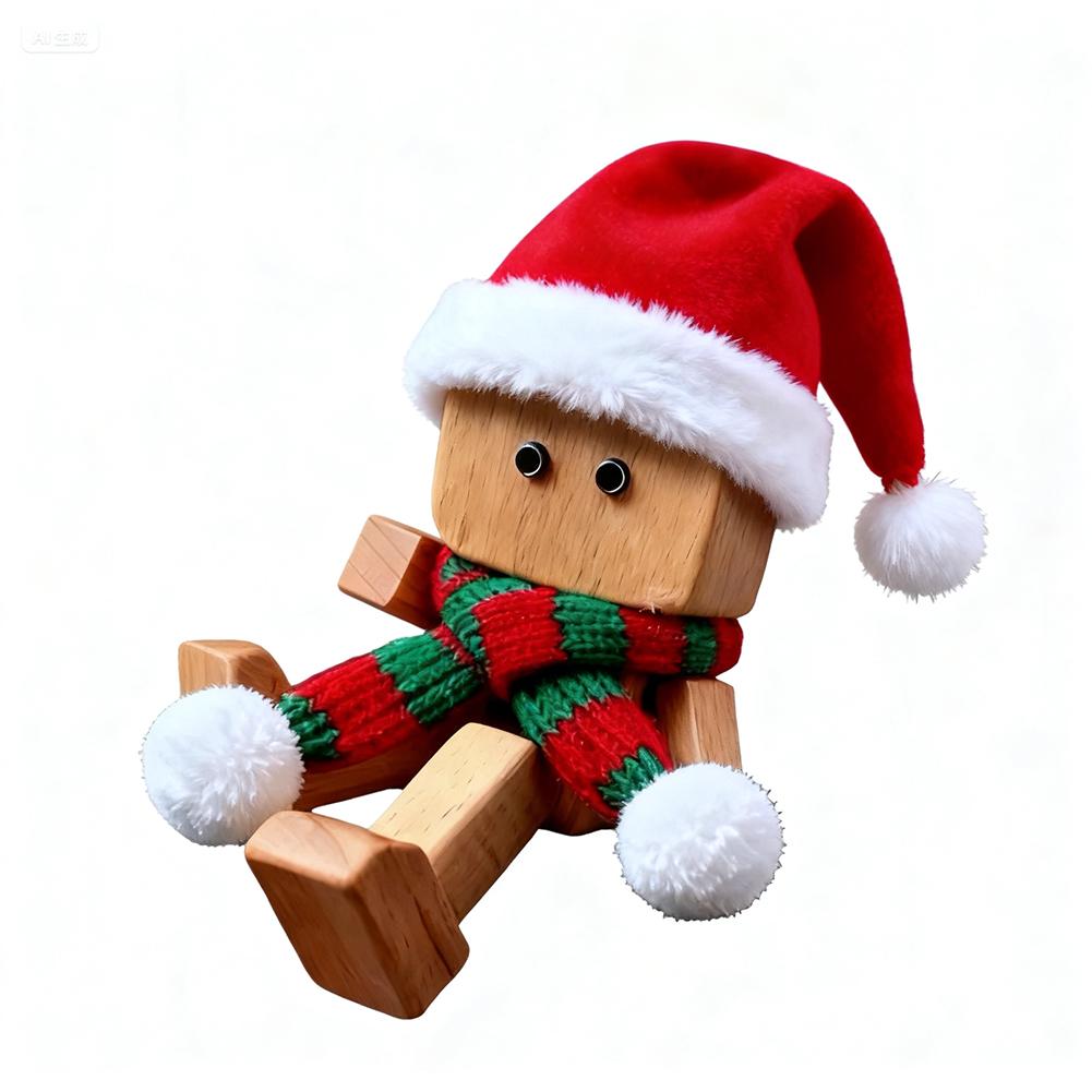 Christmas Hat Leg-swinging Robot Figurine Cute Wood Man Shaking Wooden Man Figurine With Function Of Changing