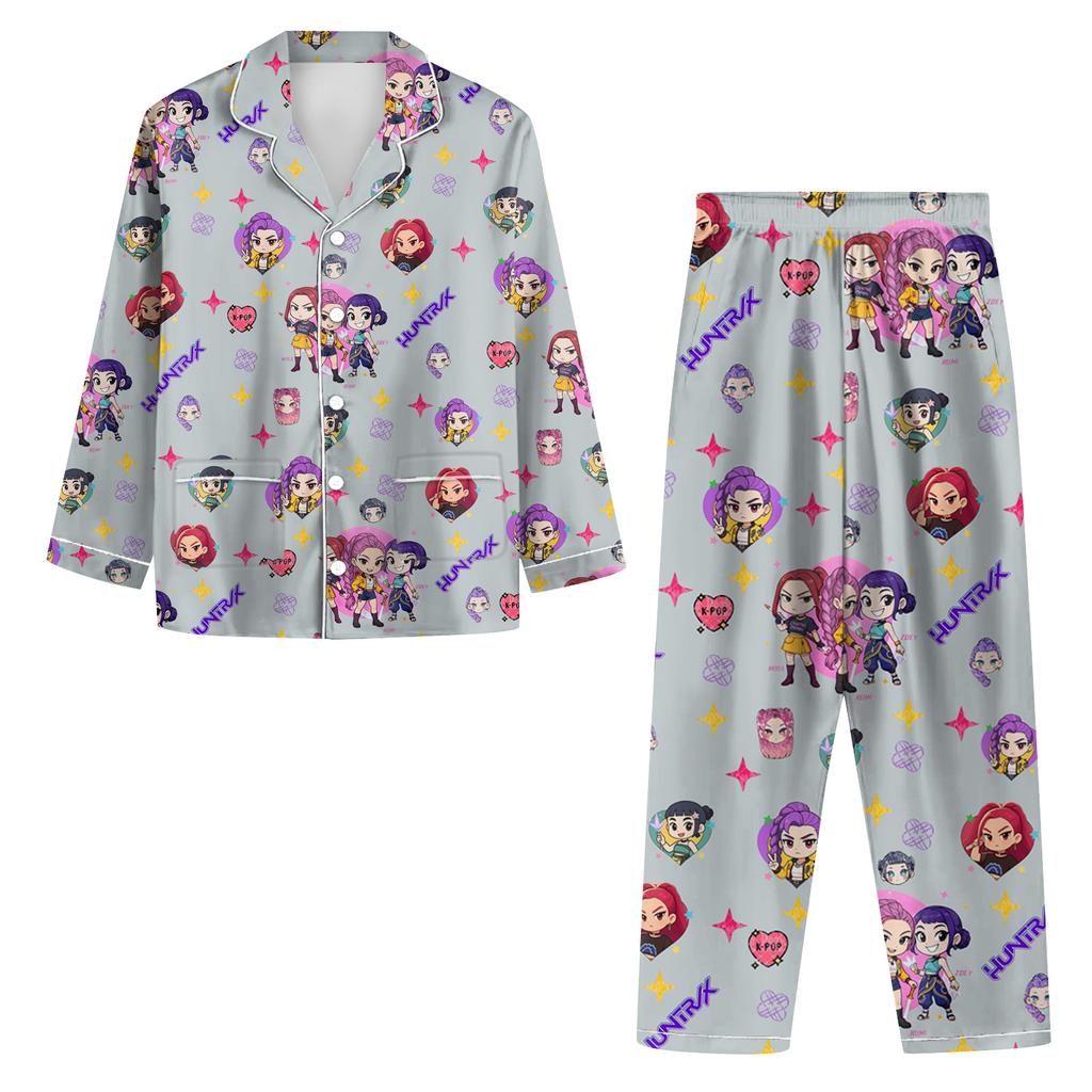Women's 2 Piece Printed Suit Long Sleeve Button Up Top Wide Leg Pants Suit Set Pajamas Home Casual Suit