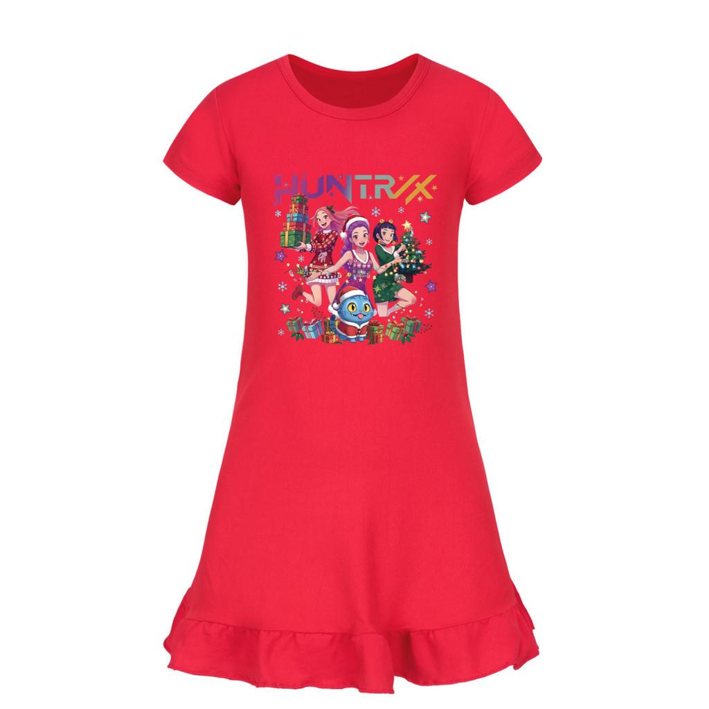 5084 Kids Girls Christmas New Year Mira Zoey Rumi Printed Ruffle Short Sleeves Casual Dress