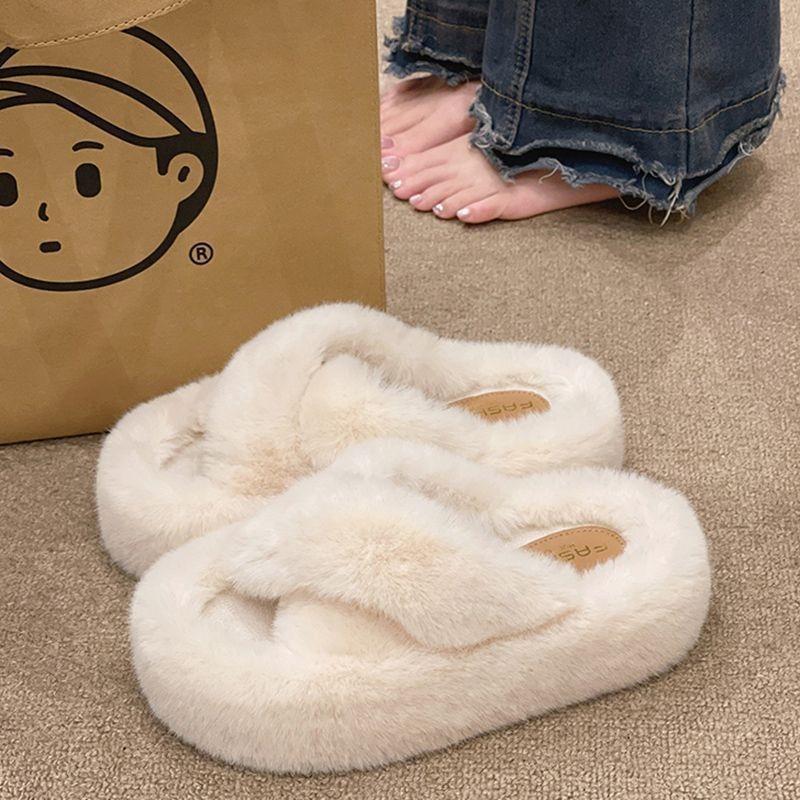 Autumn and winter new thick-bottomed fluffy indoor casual cotton slippers versatile fluffy slippers women's outer wear
