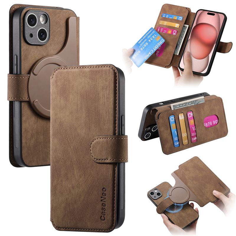 For Magsafe Flip Leather Cover For iPhone 15 Pro Max 14 Plus 13Pro 12 11Pro Max Removable Magnetic Wallet Card Holder Phone Case Bag