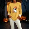 Women's Lined Long Sleeve Round Neck Halloween Print Top for Winter Casual Wear