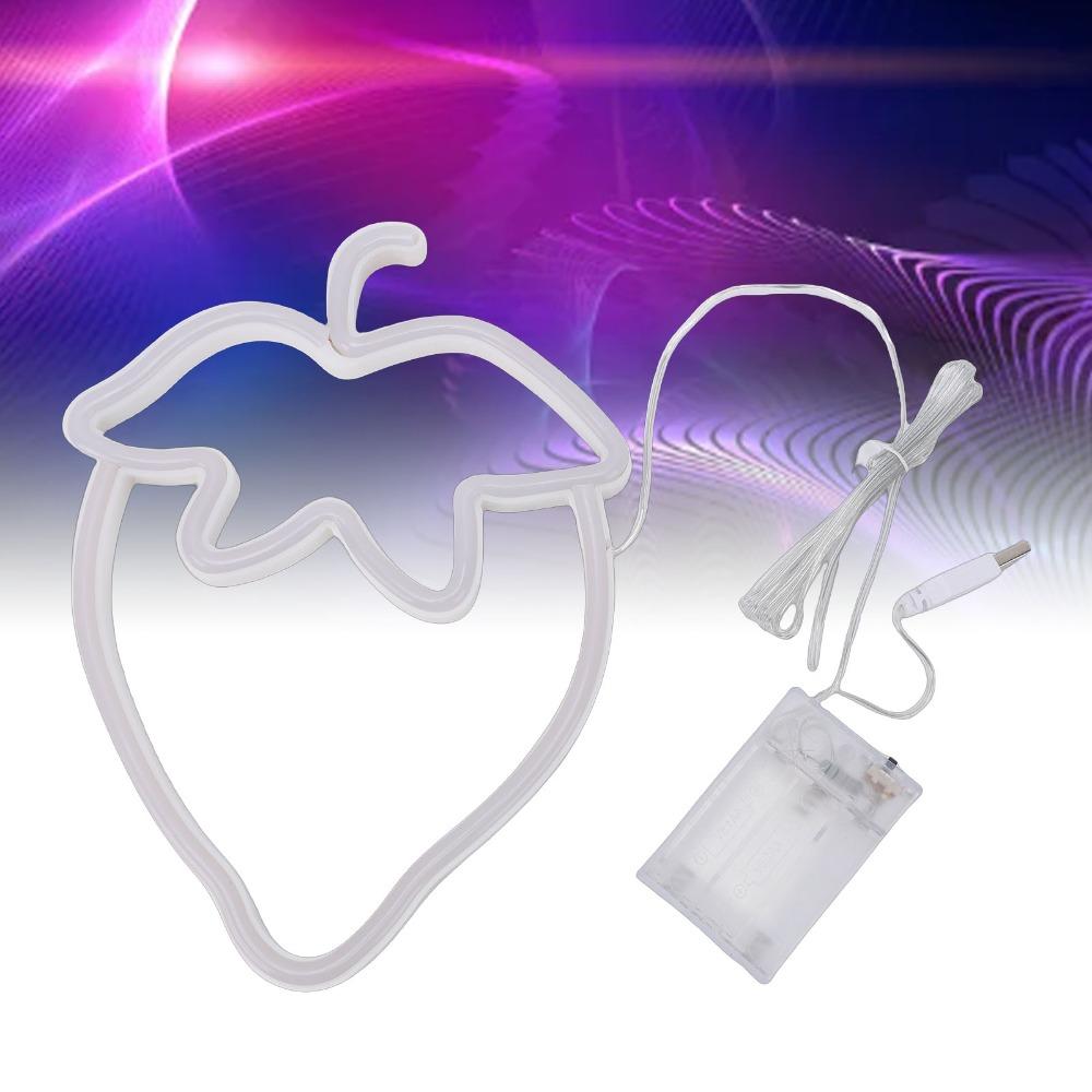 Red Green Light Neon Light USB Battery Powered Light Up Sign Portable Strawberry LED Sign  Wedding