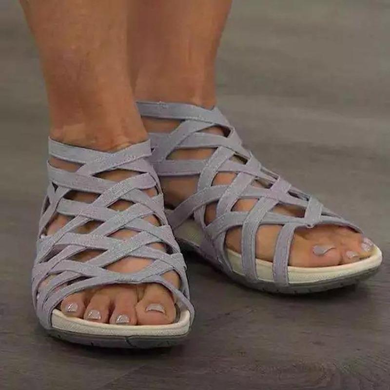 Summer Women Sandals Round Toe Hollow Wedges Sandals Casual Closed Toe Flat Rome Sandals Plus Size Leopard Sandalswer4