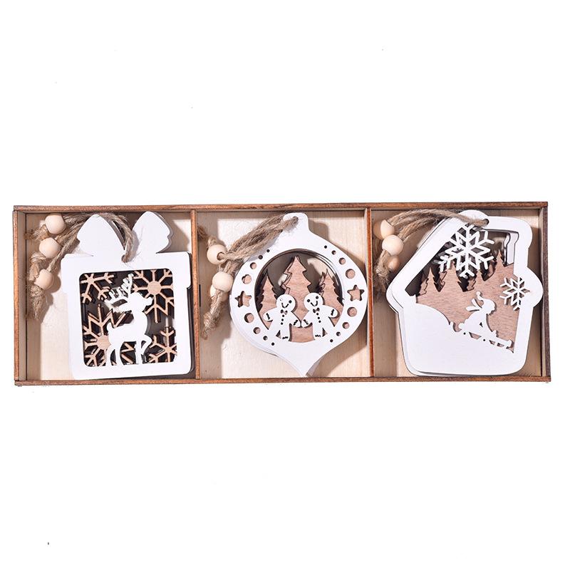 Christmas Decorations, Christmas, Wooden Pendants, Laser Hollow Out, Double-layer, White Hanging Decorations, Christmas Tree Snowflake Pendants