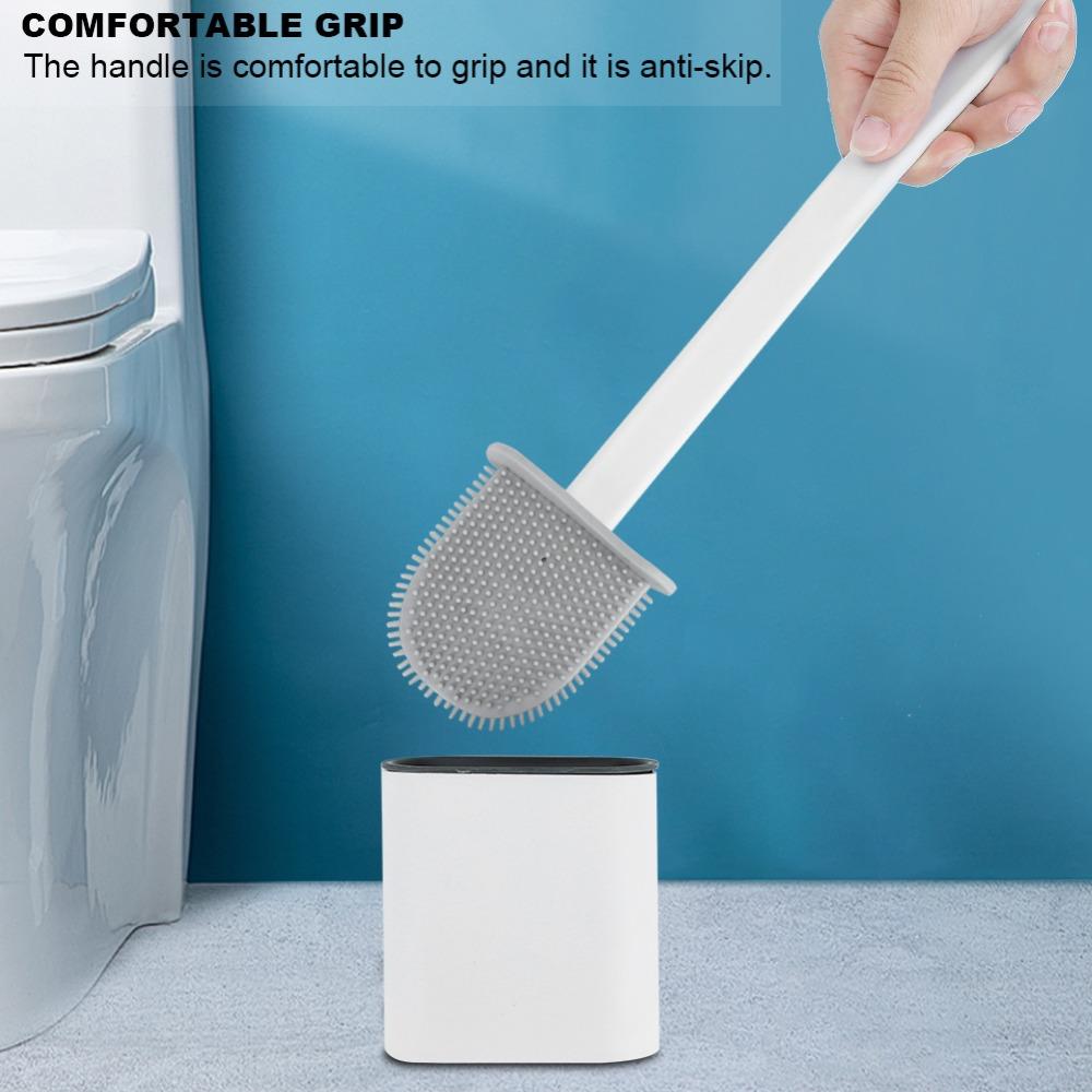 2pcs Drill-Free Mounting Toilet Bowl Brush Silicone Bristles Toilet Brush Holder Set  Campers