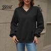 Lockeres Sweatshirt Damen V-Ausschnitt Oversized Sweatshirts Fleece Langarm Damen Pullover Oberteil Herbst Lässig