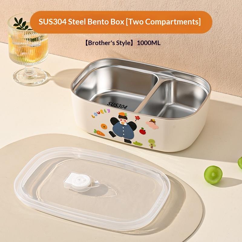 1Pcs Cartoon Pattern Heat Preservation Lunch Box Microwaveable Stainless Steel Partitioned Lunch Box For Student Office Use