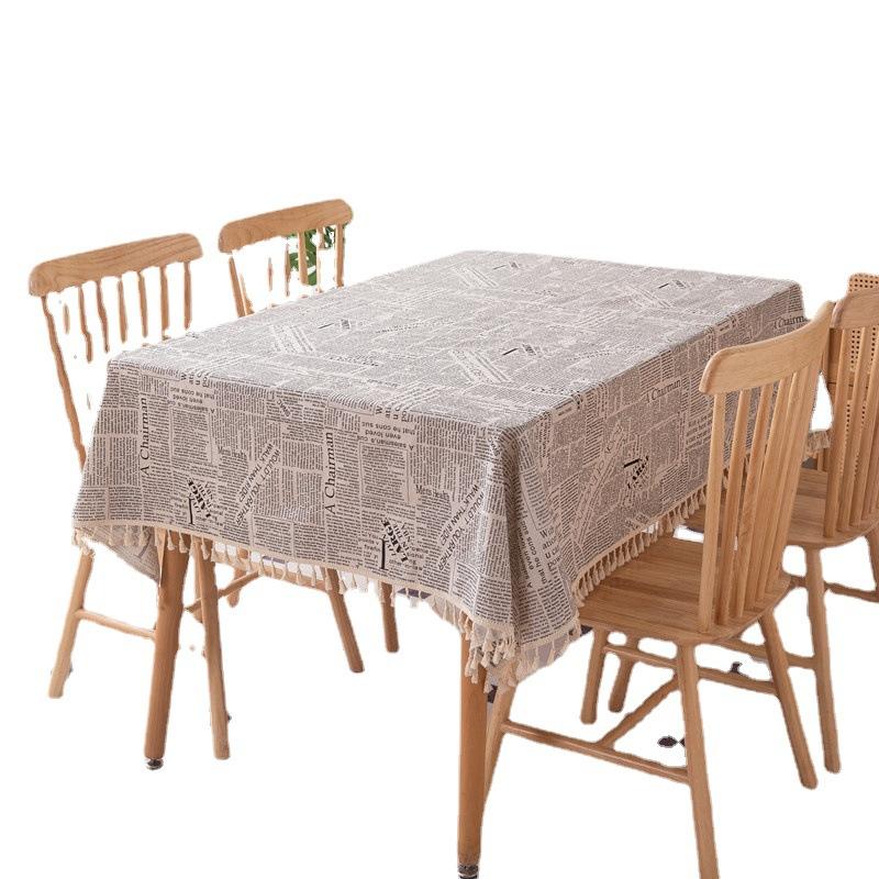 Tablecloth Polyester Cotton Printed Newspaper Map Tassel Household Rectangle Dining Table Cloth Coffee Table
